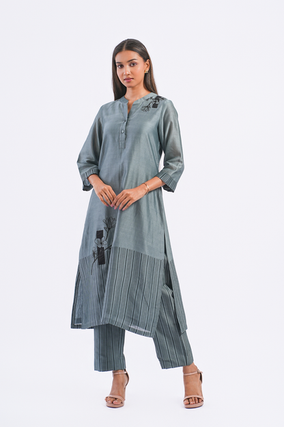 Monologue Handloom Chanderi Kurta (Slate Blue)