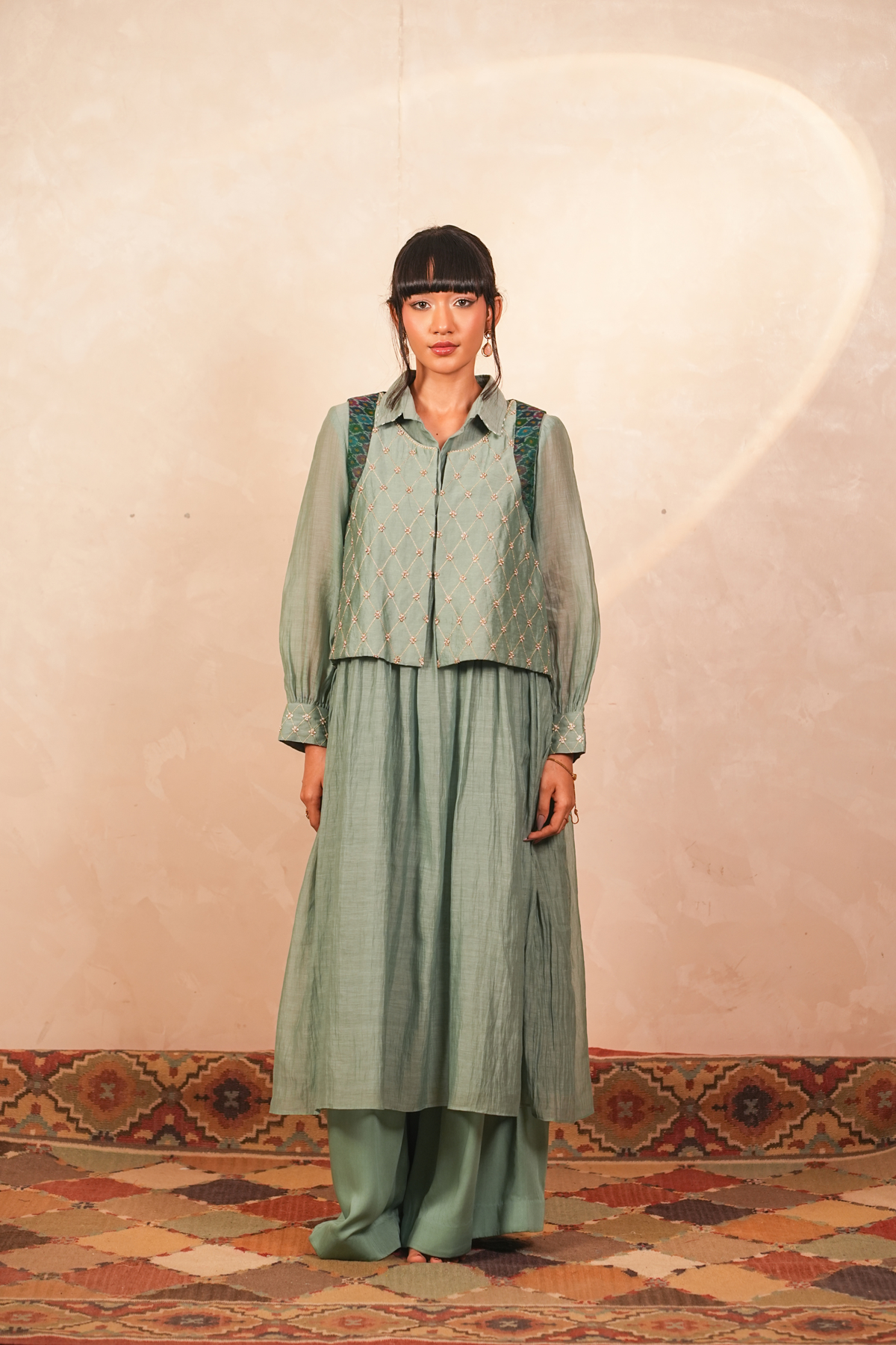 Chandni Chanderi Jacket and Kurta set (Teal)