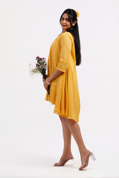 Forget Me Not Pure Mulmul Dress (Yellow)