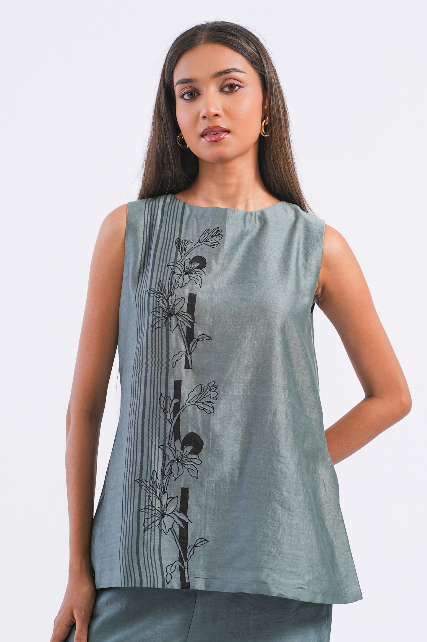 Footnote Handloom Chanderi Co-Ord Set (Slate Blue)