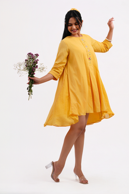 Forget Me Not Pure Mulmul Dress (Yellow)