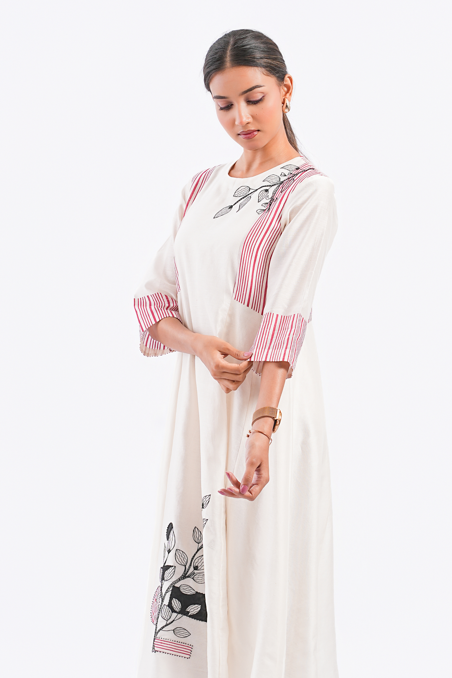 Margin Handloom Chanderi Dress (Ivory)