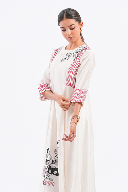 Margin Handloom Chanderi Dress (Ivory)