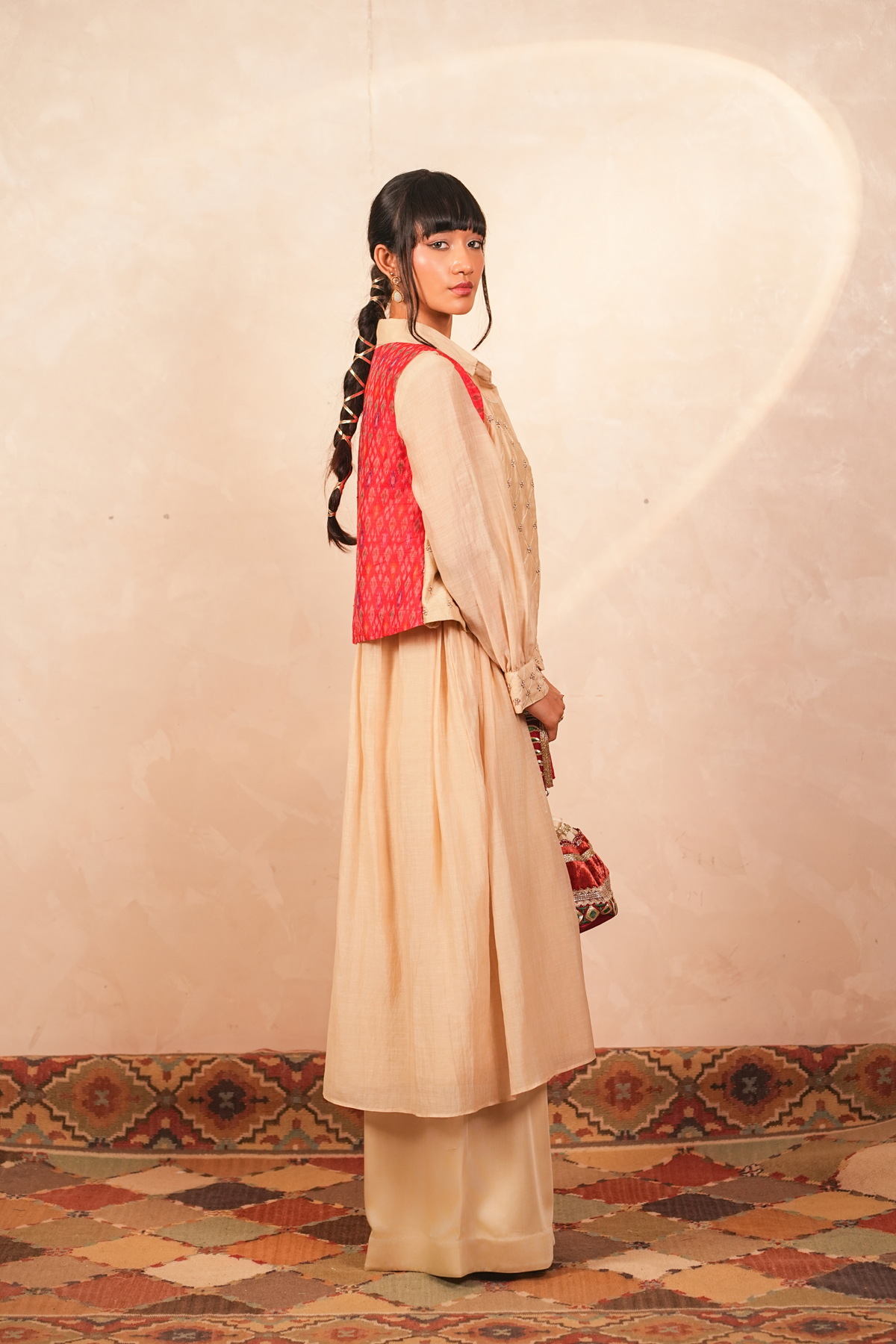 Chandni Silk Chanderi and Ikat Jacket (Beige)
