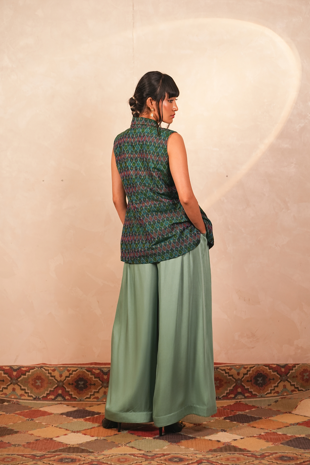 Parijaat Ikat Jacket & Pants Co-Ord Set (Teal)