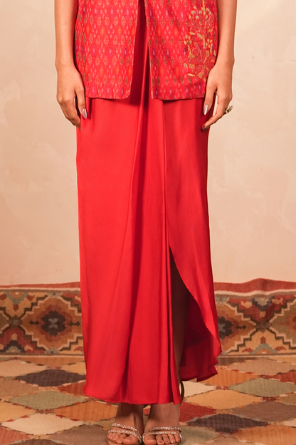 Parijaat Modal Satin Drape Skirt (Red)