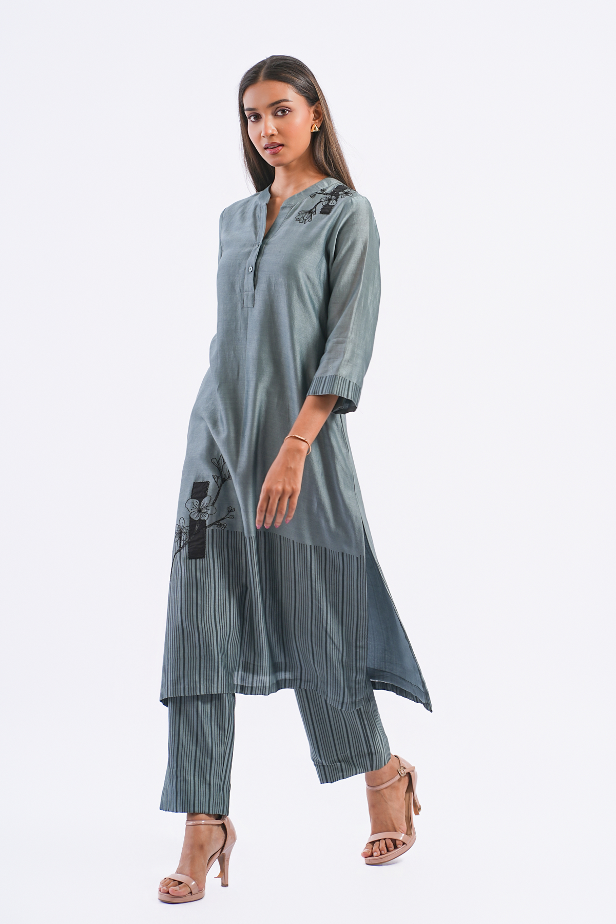 Monologue Handloom Chanderi Kurta (Slate Blue)