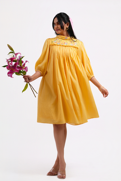 Buttercup Pure Mulmul Dress (Yellow)
