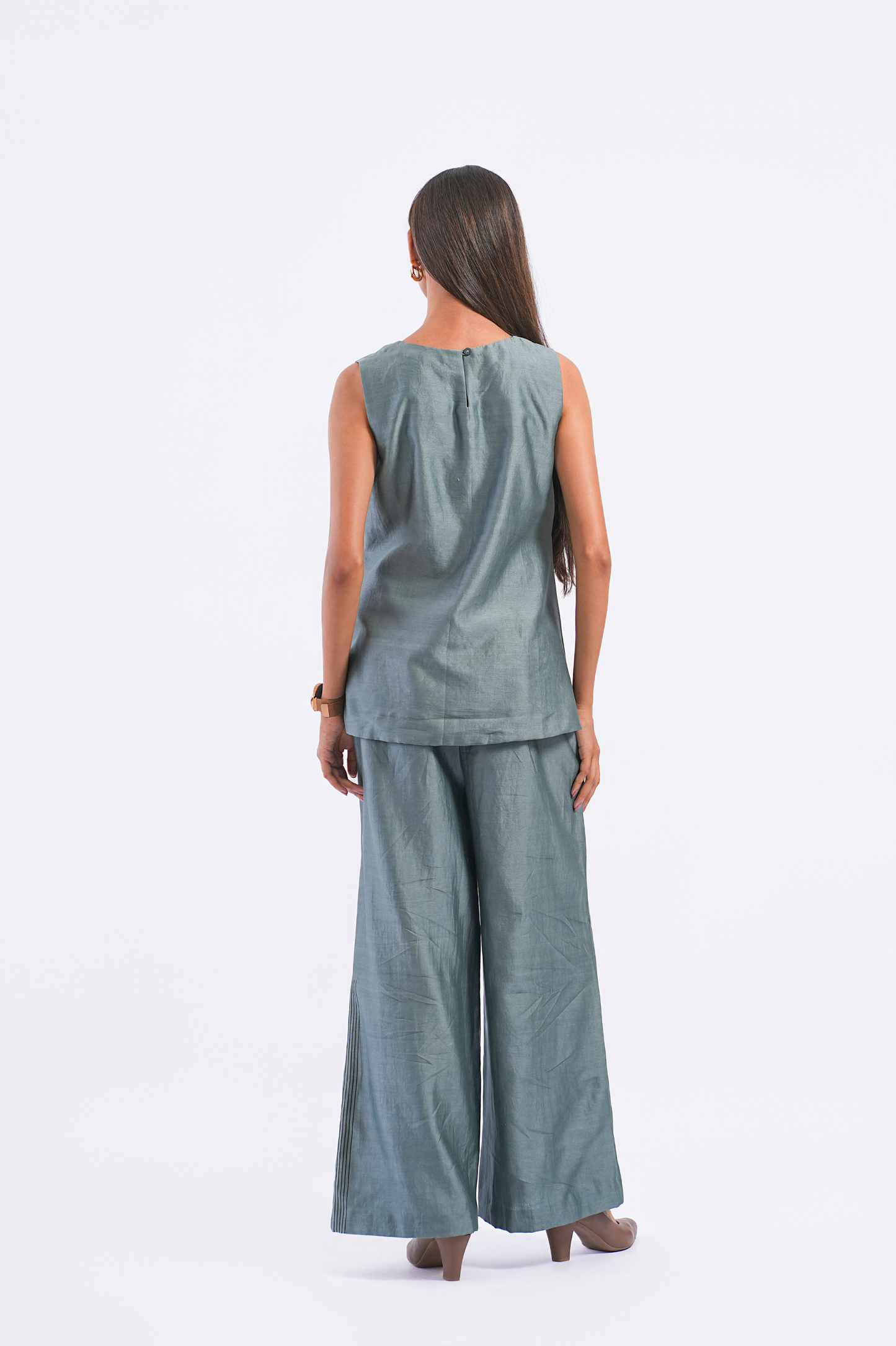 Footnote Handloom Chanderi Co-Ord Set (Slate Blue)