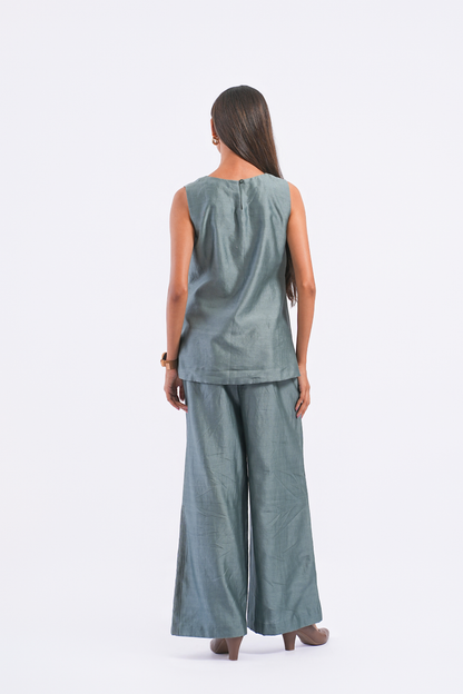 Footnote Handloom Chanderi Co-Ord Set (Slate Blue)