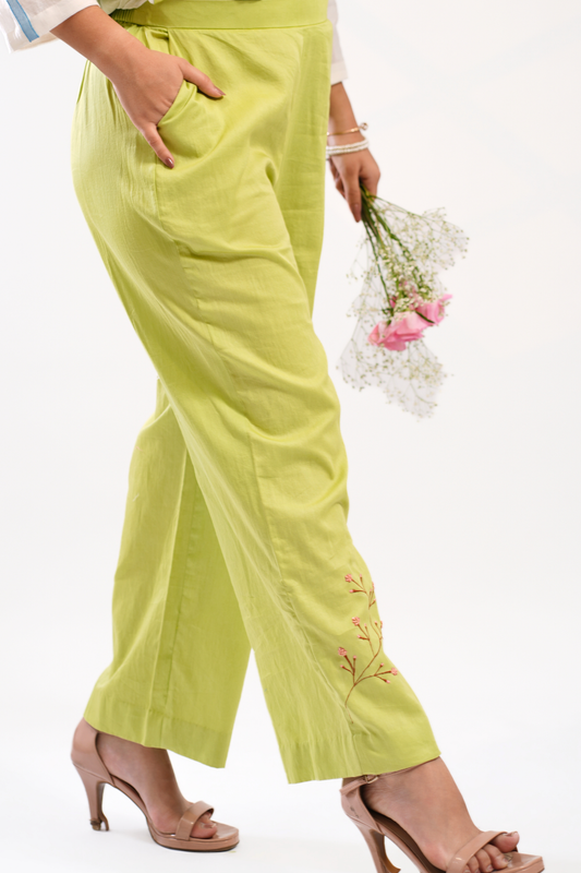 Lime Sketch Cotton Pants