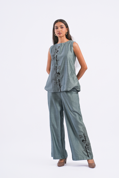Footnote Handloom Chanderi Co-Ord Set (Slate Blue)