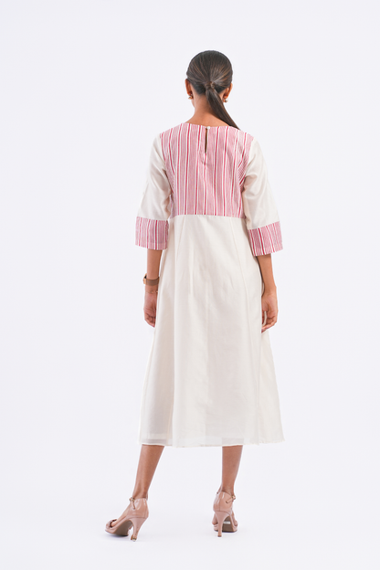 Margin Handloom Chanderi Dress (Ivory)