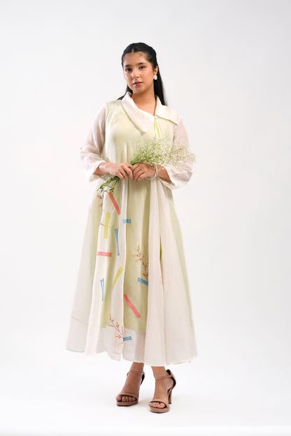 Lime Spill Mul Chanderi Dress