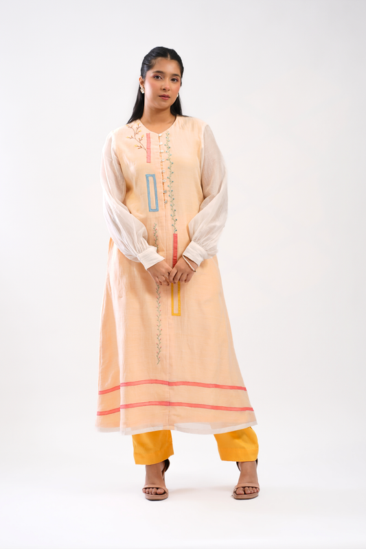 Apricot Mul Chanderi Kurta