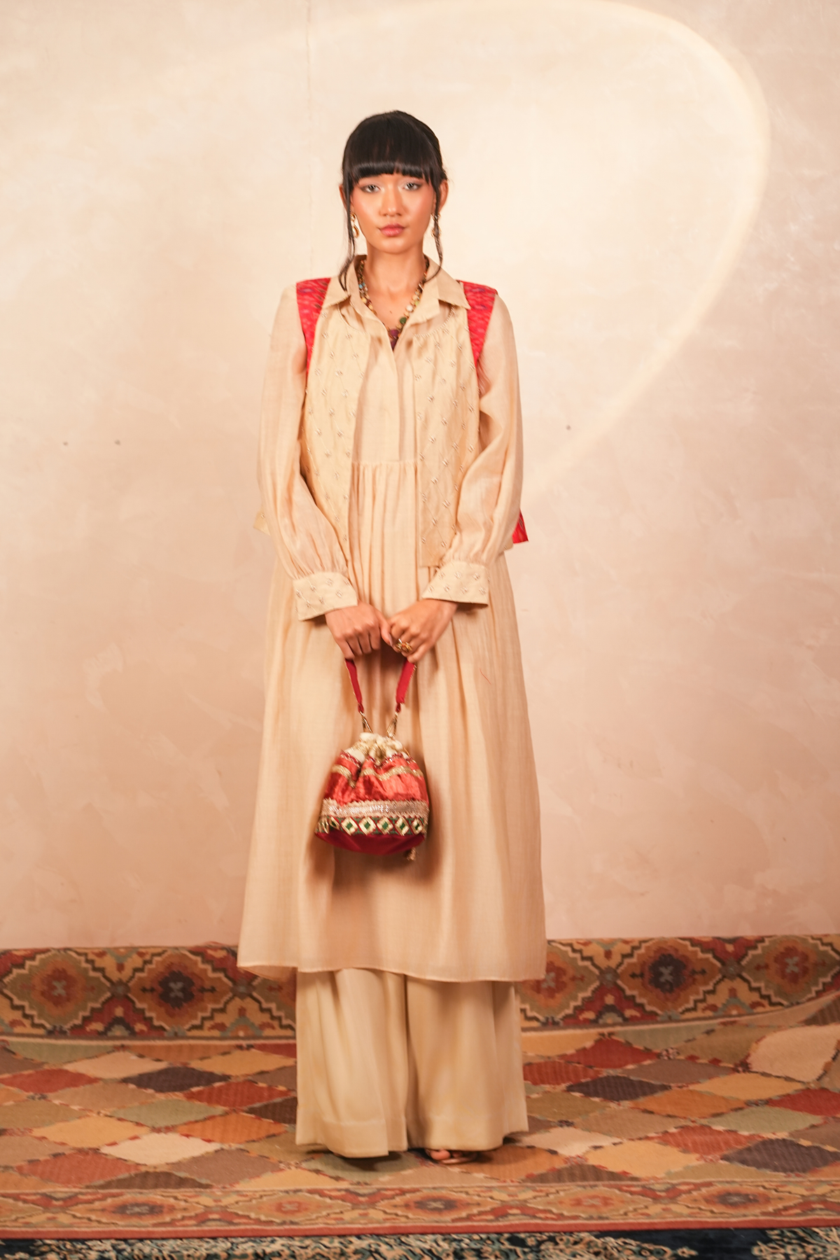 Chandni Chanderi Jacket and Kurta set (Beige)