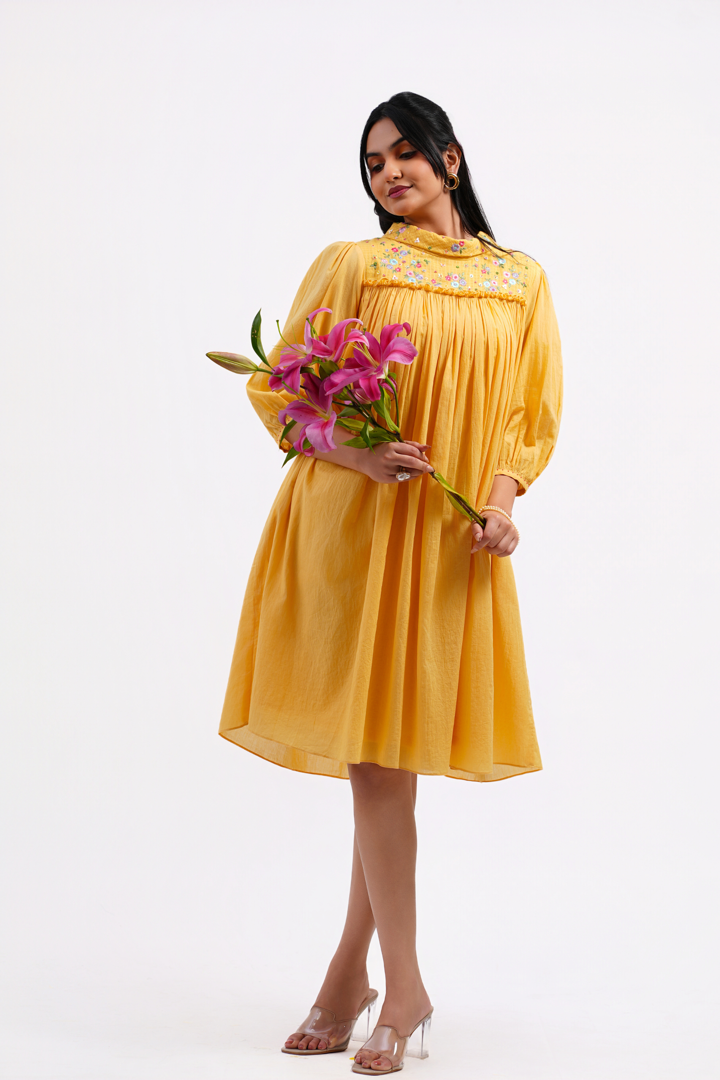 Buttercup Pure Mulmul Dress (Yellow)