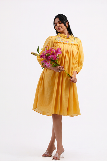 Buttercup Pure Mulmul Dress (Yellow)