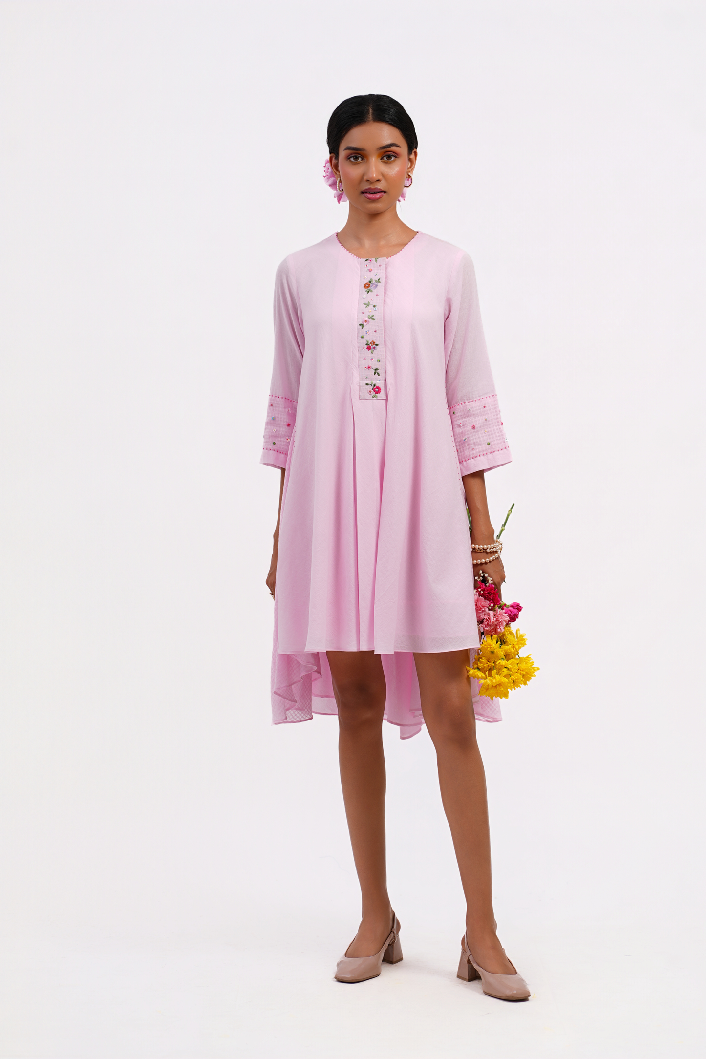 Forget Me Not Pure Mulmul Dress (Pink)