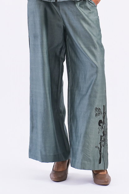Footnote Handloom Chanderi Pants (Slate Blue)