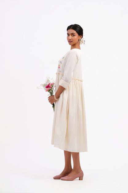 Snowdrop Pure Mulmul Dress (Ivory)