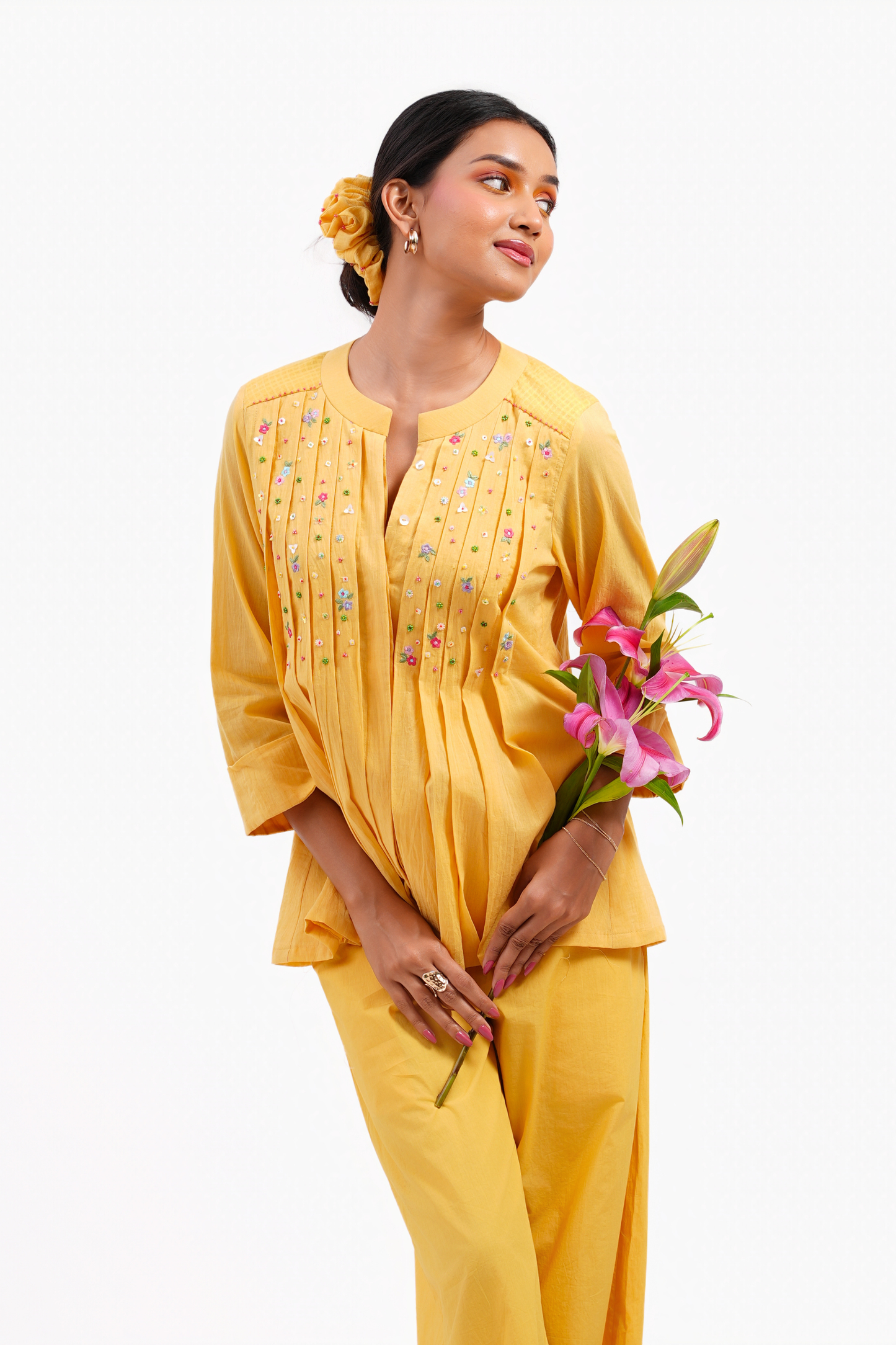 Daisy Pure Mulmul Top (Yellow)