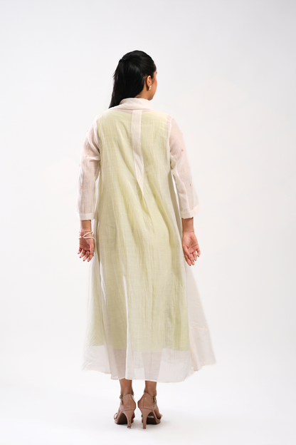 Lime Spill Mul Chanderi Dress