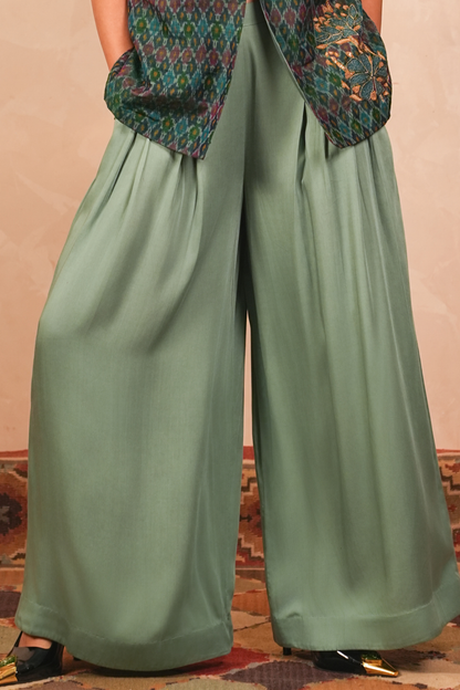 Parijaat Ikat Jacket & Pants Co-Ord Set (Teal)