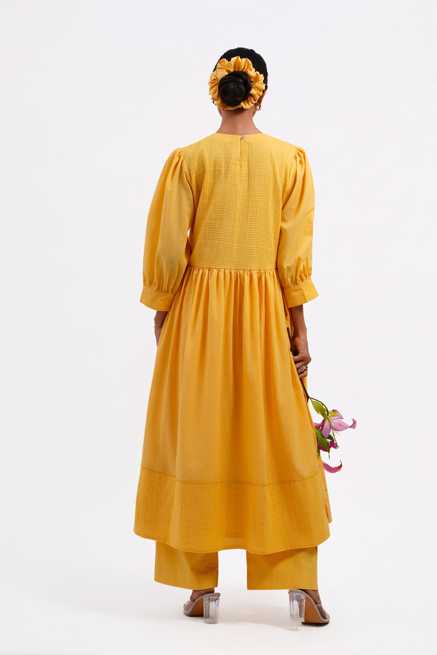 Iris Pure Mulmul High Slit Kurta (Yellow)