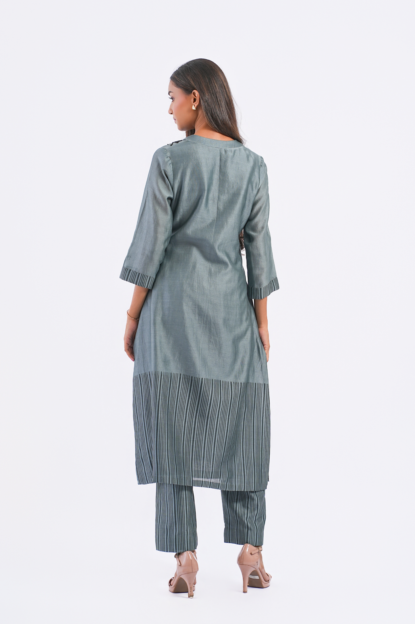 Monologue Handloom Chanderi Pants (Slate Blue)