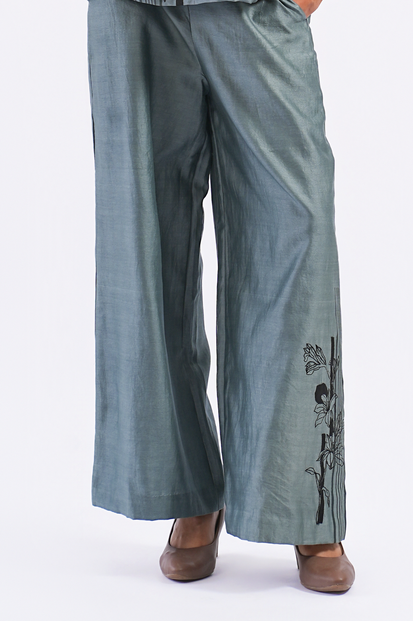 Footnote Handloom Chanderi Co-Ord Set (Slate Blue)