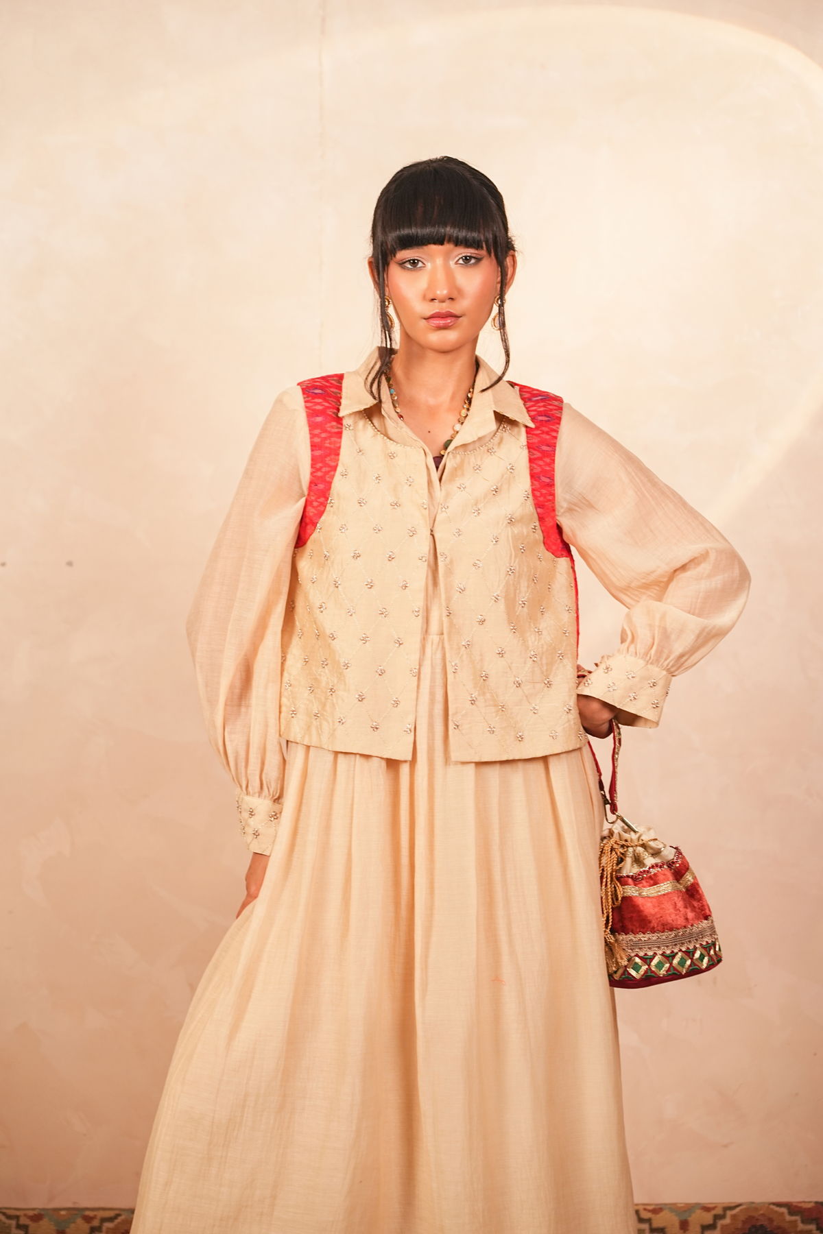 Chandni Silk Chanderi and Ikat Jacket (Beige)