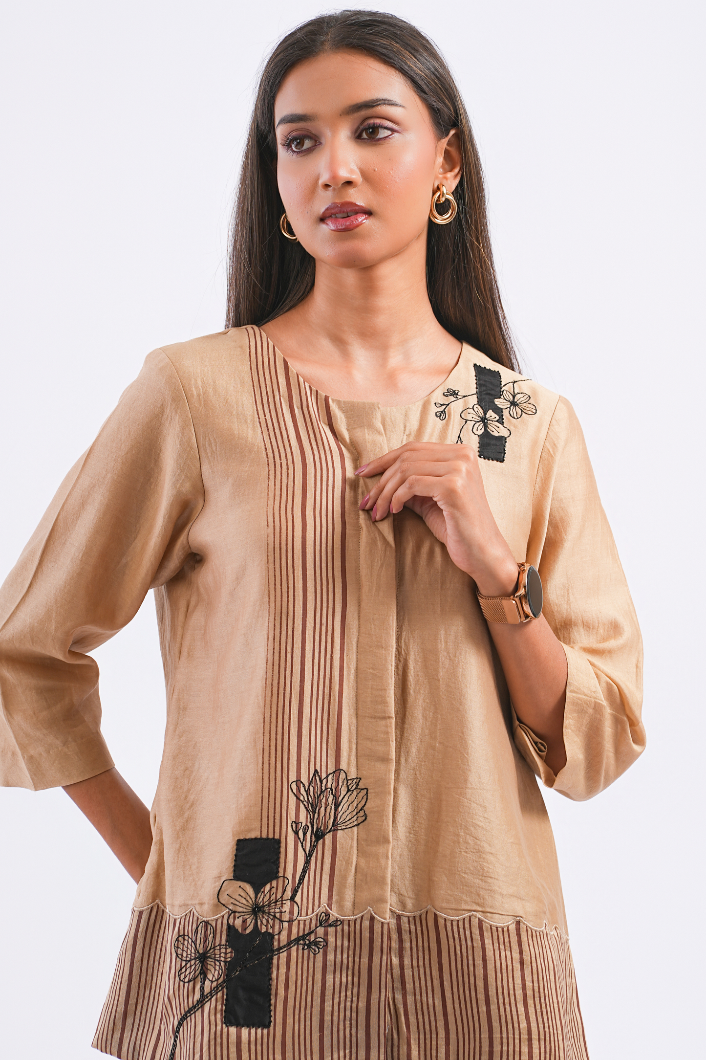 Quote Handloom Chanderi Top (Sand)