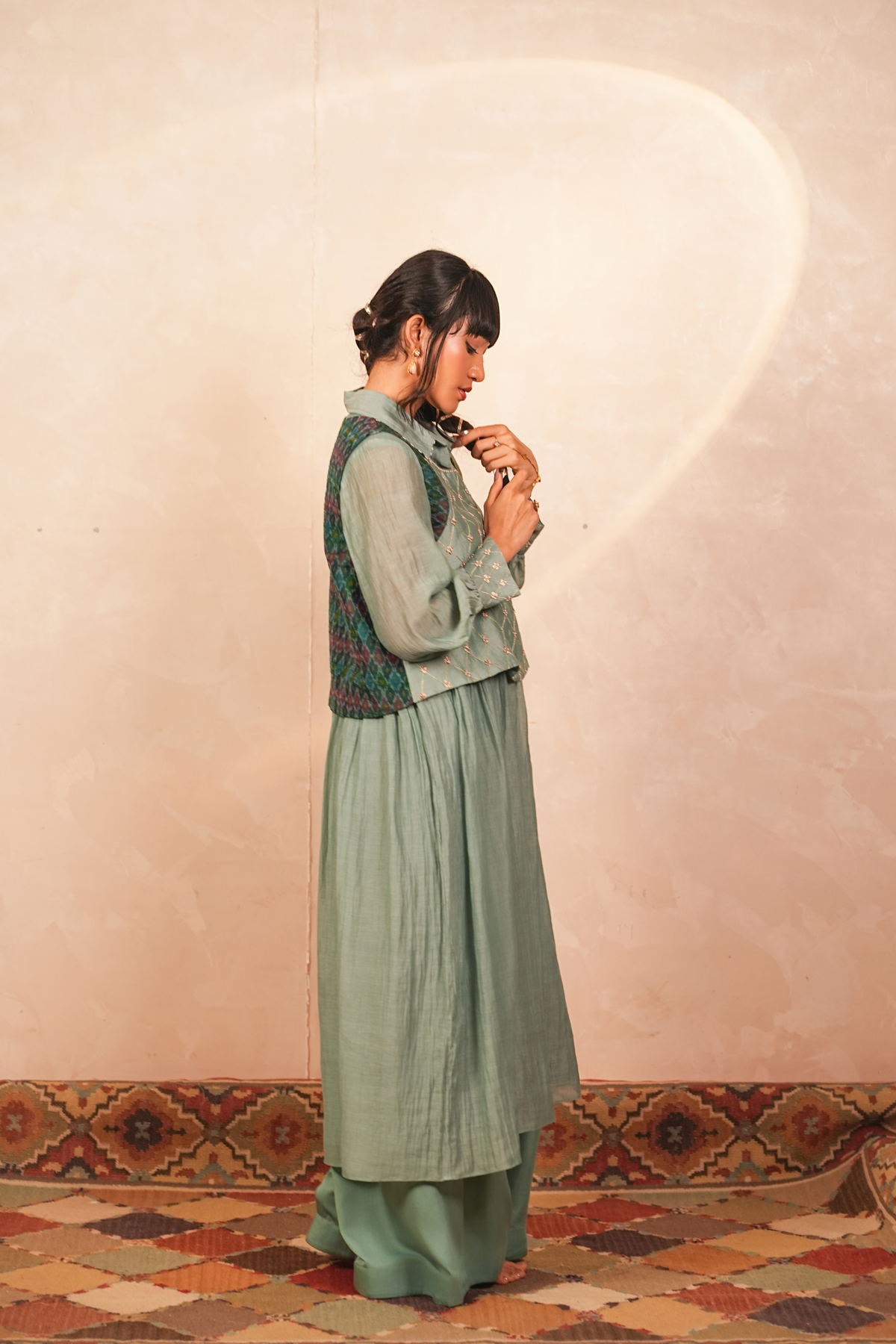 Chandni Chanderi Jacket and Kurta set (Teal)