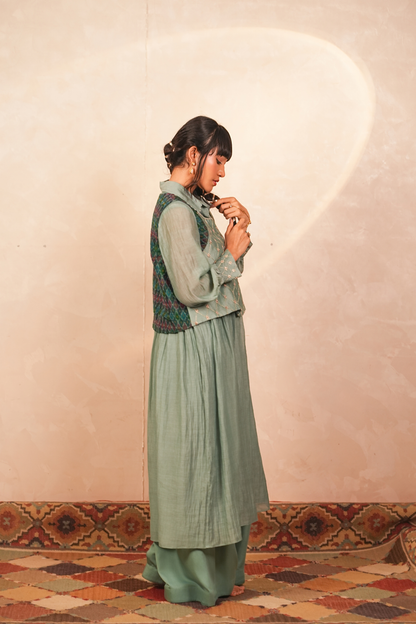 Chandni Chanderi Jacket and Kurta set (Teal)