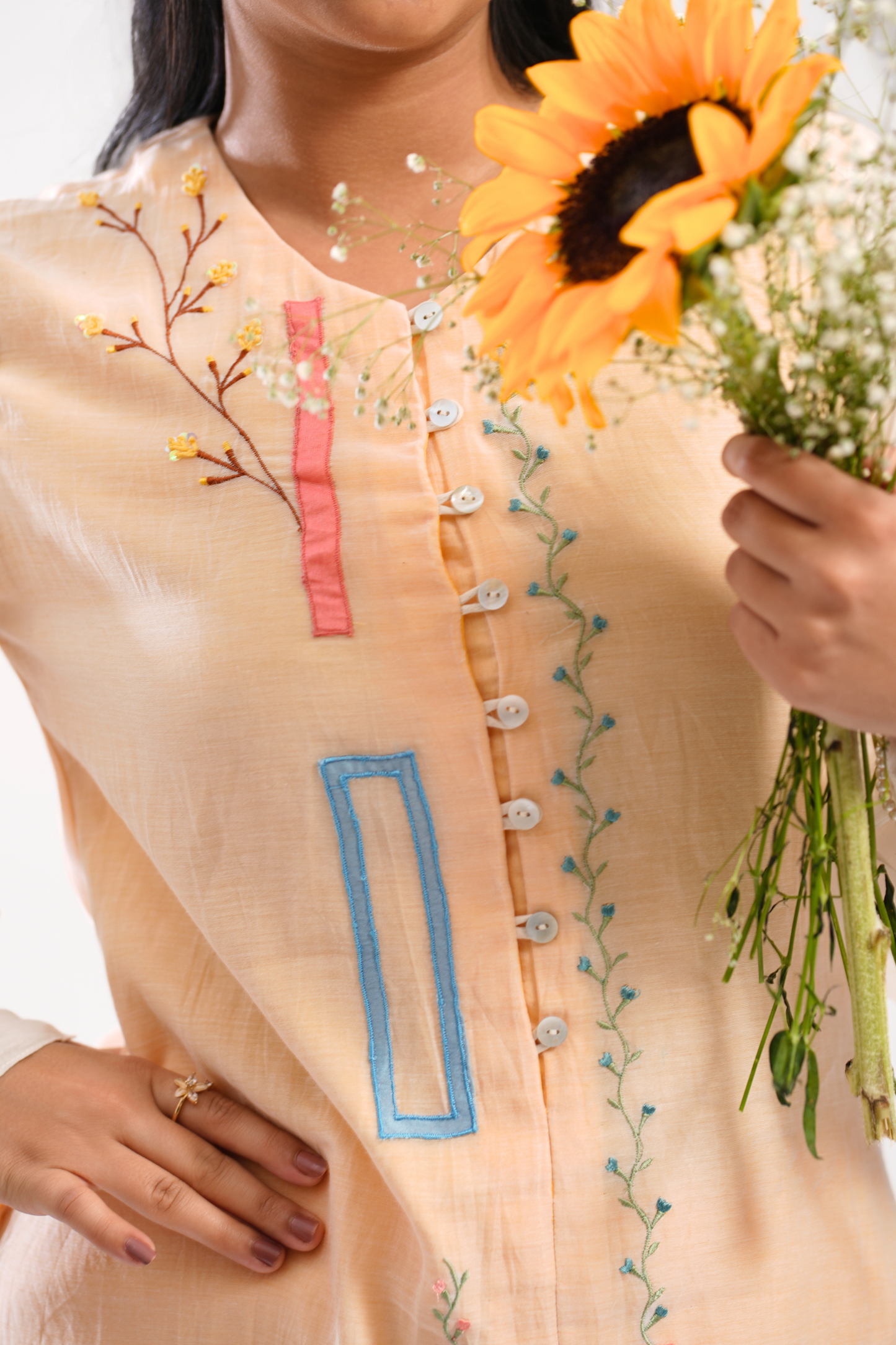 Apricot Mul Chanderi Kurta
