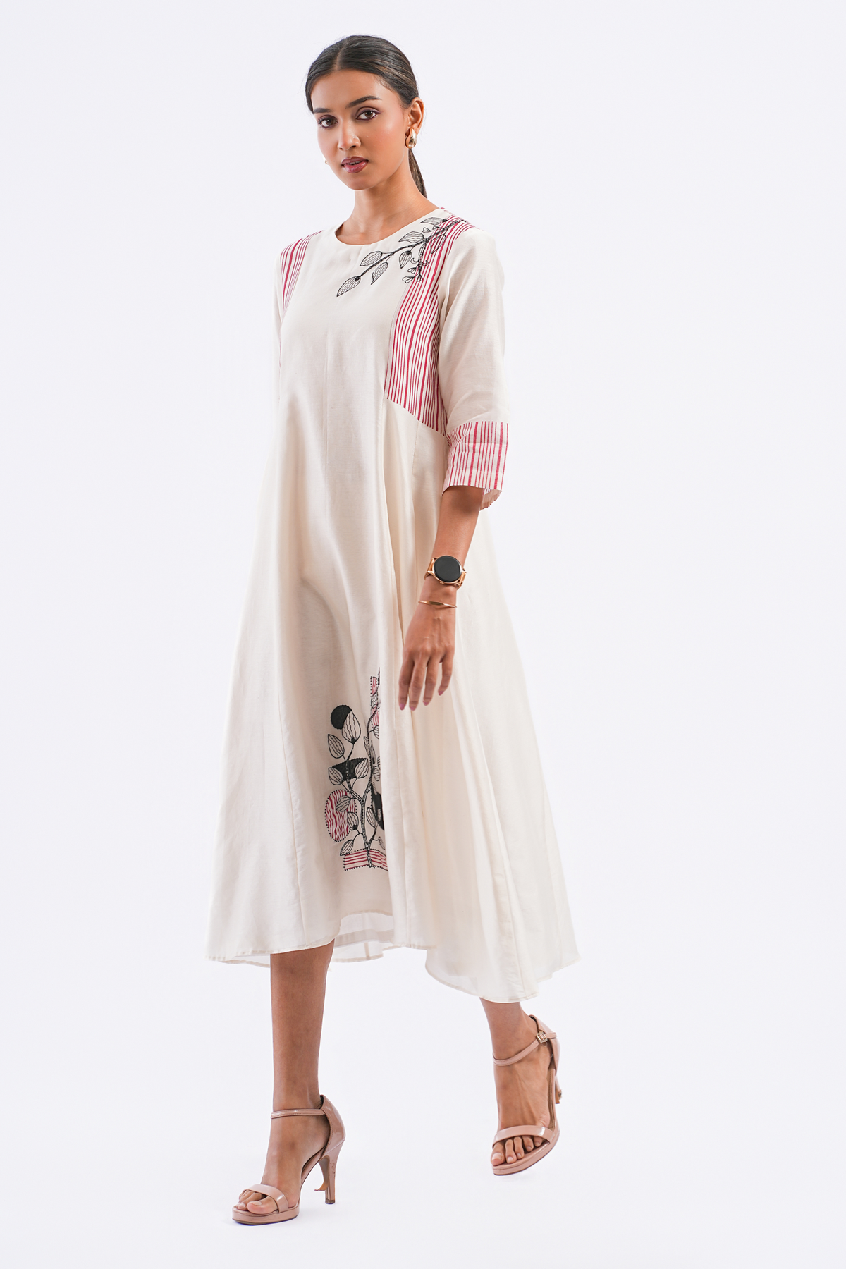 Margin Handloom Chanderi Dress (Ivory)