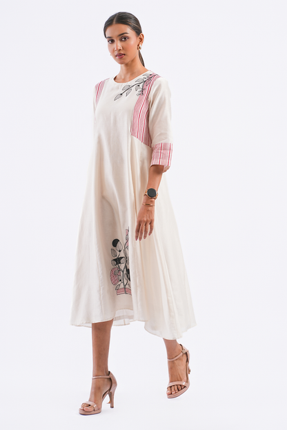 Margin Handloom Chanderi Dress (Ivory)