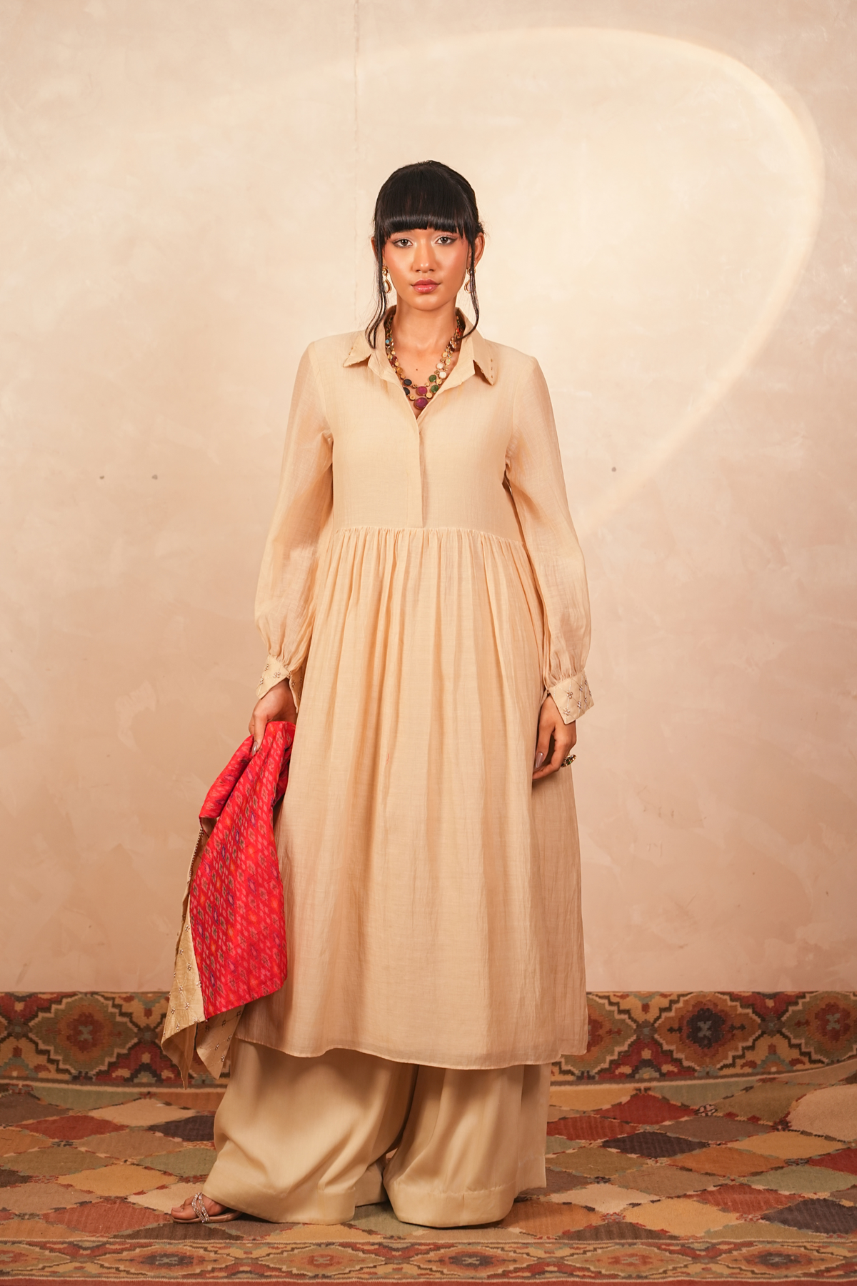 Chandni Chanderi Jacket and Kurta set (Beige)