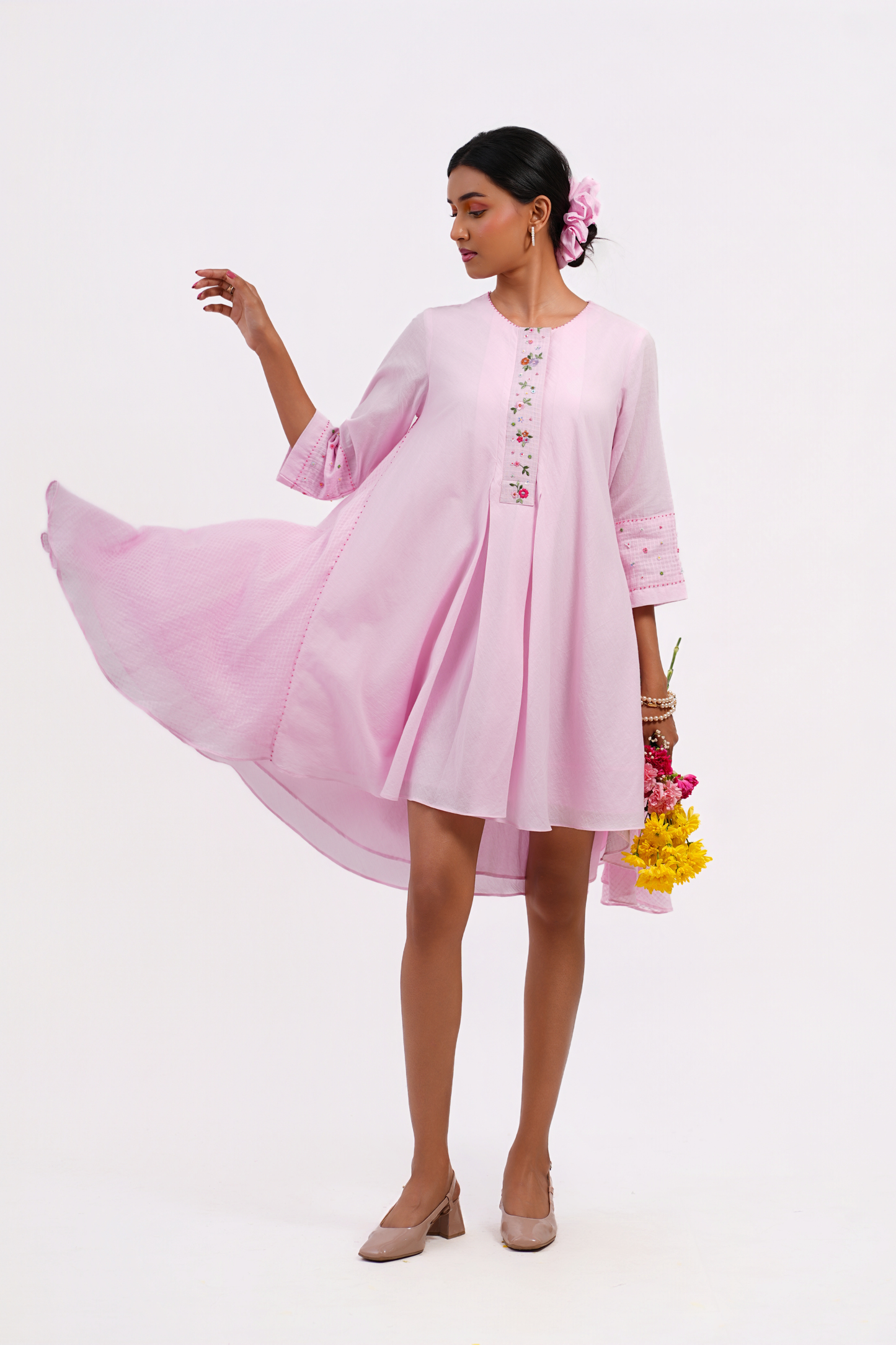 Forget Me Not Pure Mulmul Dress (Pink)