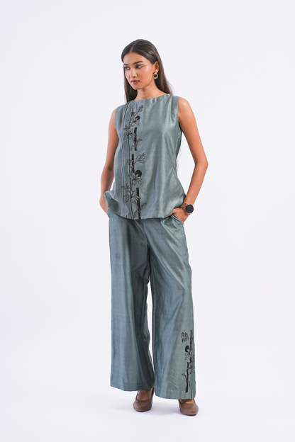 Footnote Handloom Chanderi Co-Ord Set (Slate Blue)