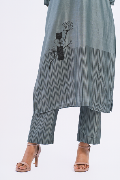 Monologue Handloom Chanderi Pants (Slate Blue)