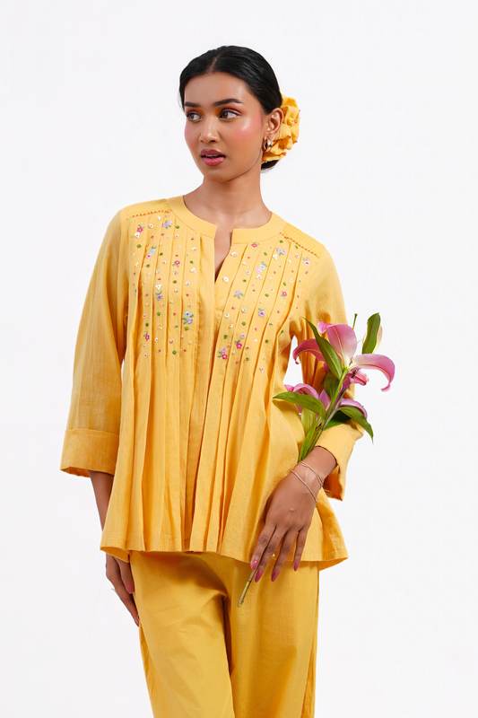 Daisy Pure Mulmul Top (Yellow)