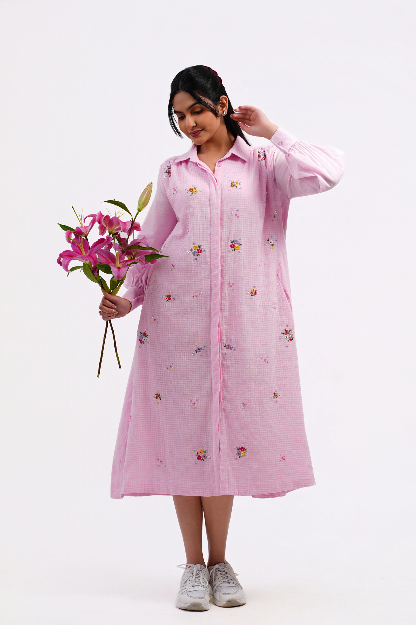 Pressed Rose Pure Mulmul Dress (Pink)