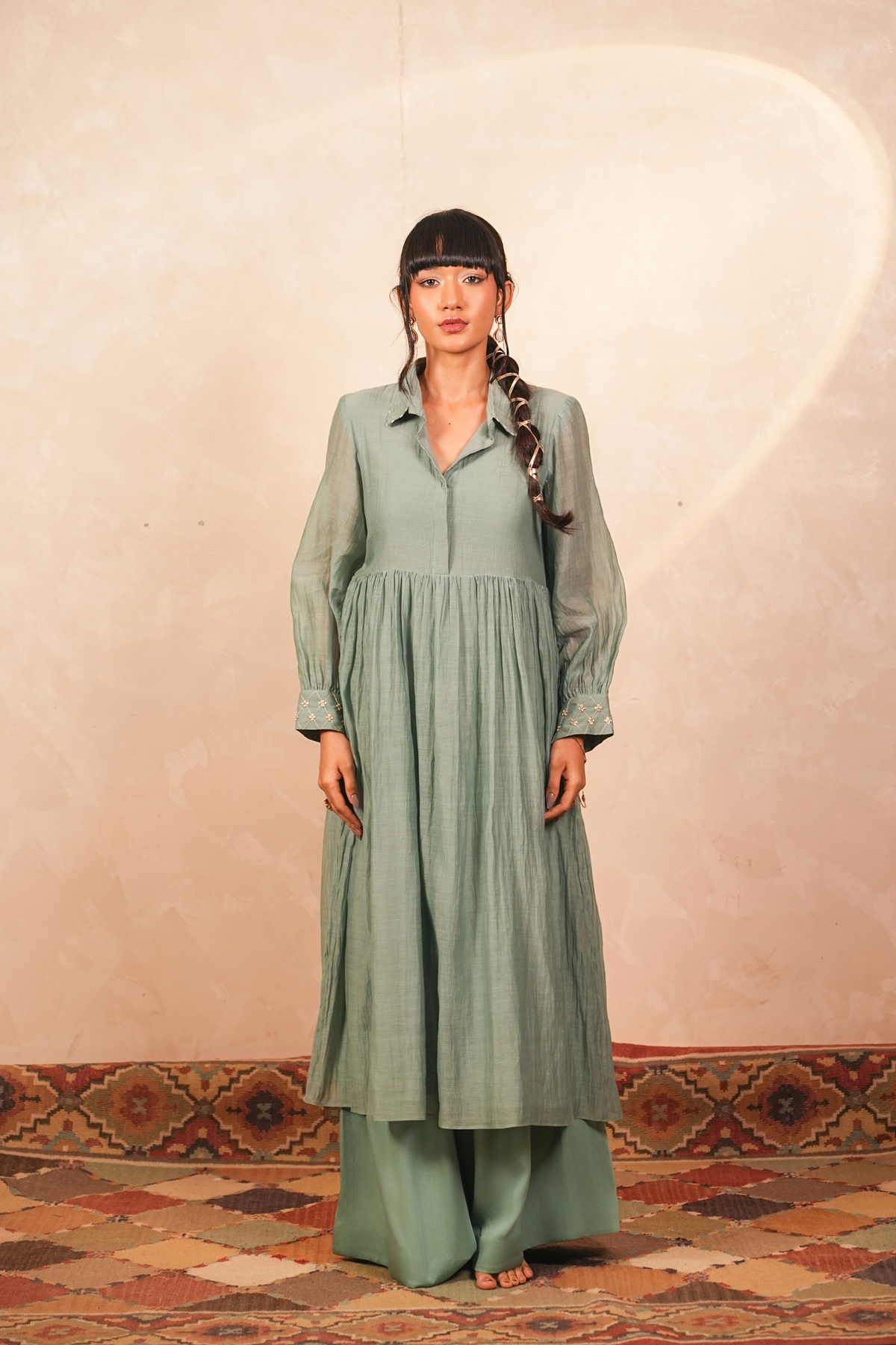 Chandni Mul Chanderi Kurta (Teal)