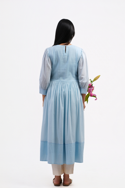 Iris Pure Mulmul High Slit Kurta (Blue)