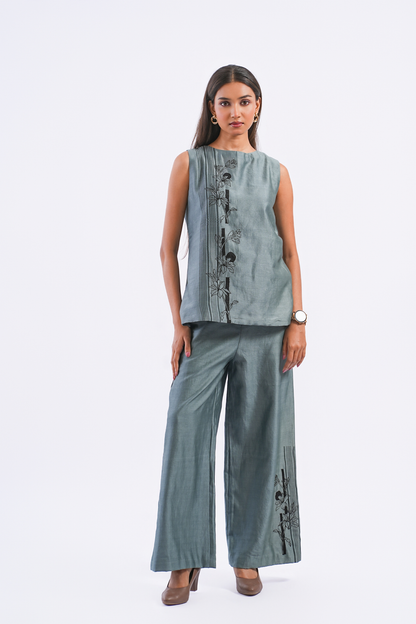 Footnote Handloom Chanderi Co-Ord Set (Slate Blue)