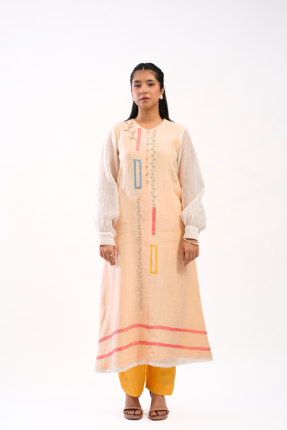Apricot Mul Chanderi Kurta