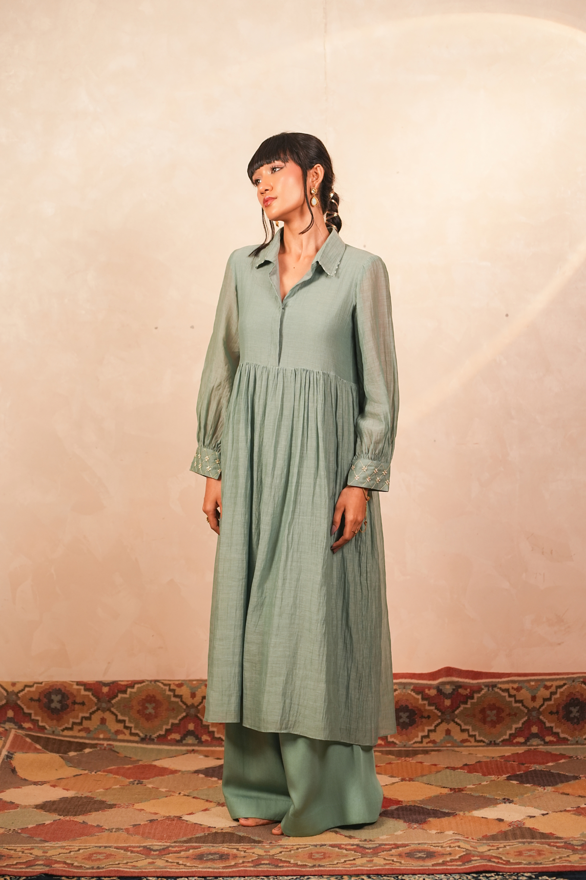 Chandni Mul Chanderi Kurta (Teal)