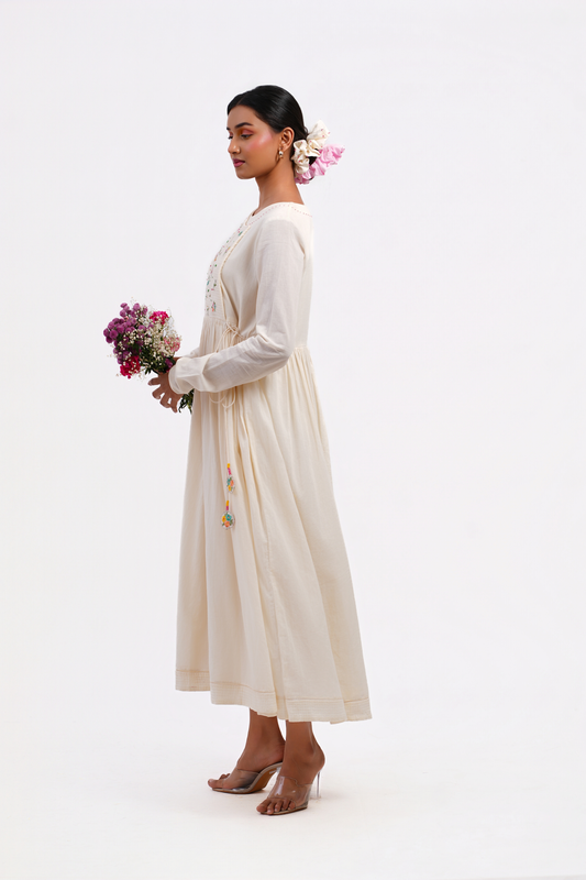 Snowdrop Pure Mulmul Dress (Ivory)